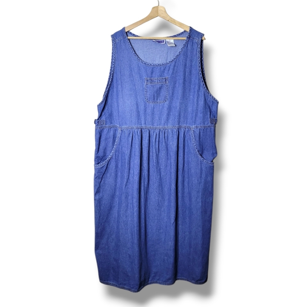 Vintage 90s Denim Jumper Dress Pockets Size 3X Erika ll & Co.
